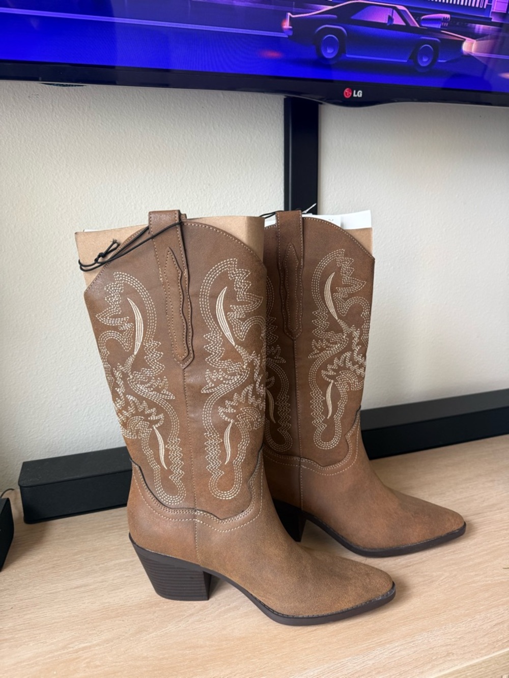 Tan Western Embroidered Cowboy Boots